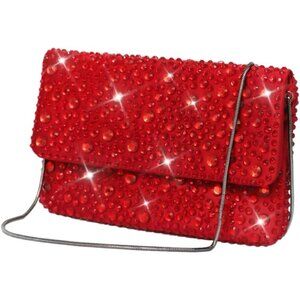 ⚡ Women's Sparkling Red Evening Rhinestone Shoulder Chain Crystal Clutch Bag